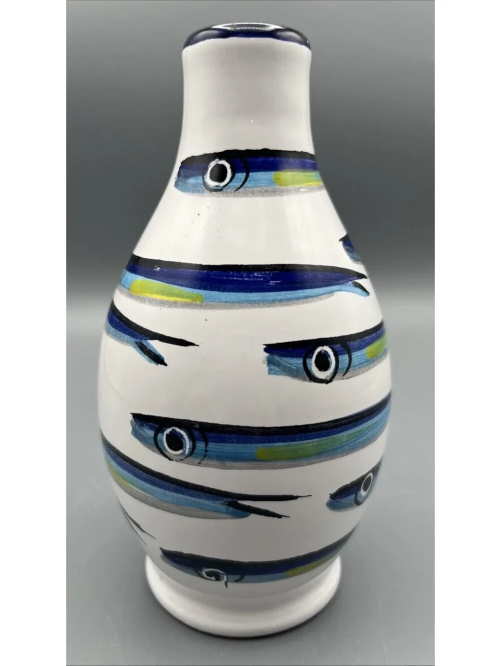 Ceramica Artistica Assunta Positano  Italy Fish Vase Hand Painted Coastal Beach